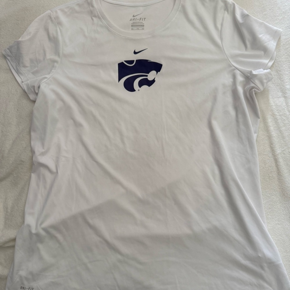 Nike Dri-FIT White Tee with Purple Powercat KSU Logo